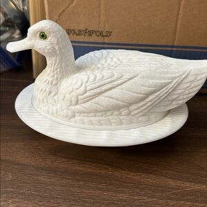 Duck On Nest-Milk glass